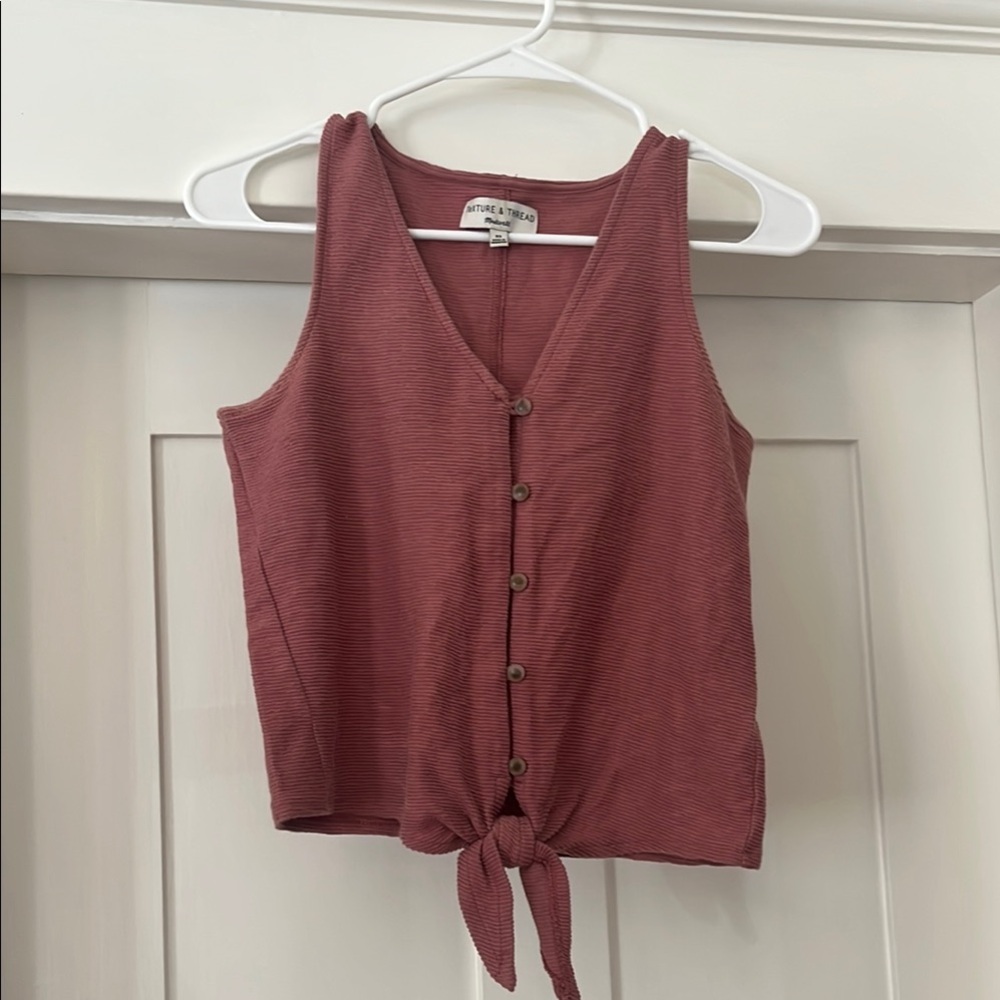 Button-Down Tie-Front Top - Pink